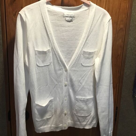 NWOT. Van Heusen Women’s Size M White Lightweight Knit Sweater Jacket - Picture 1 of 10